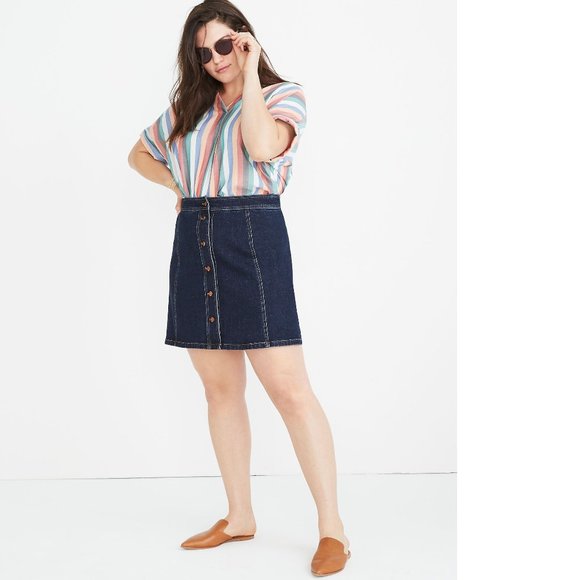 Stretch denim a-line mini skirt button-front - Picture 4 of 5